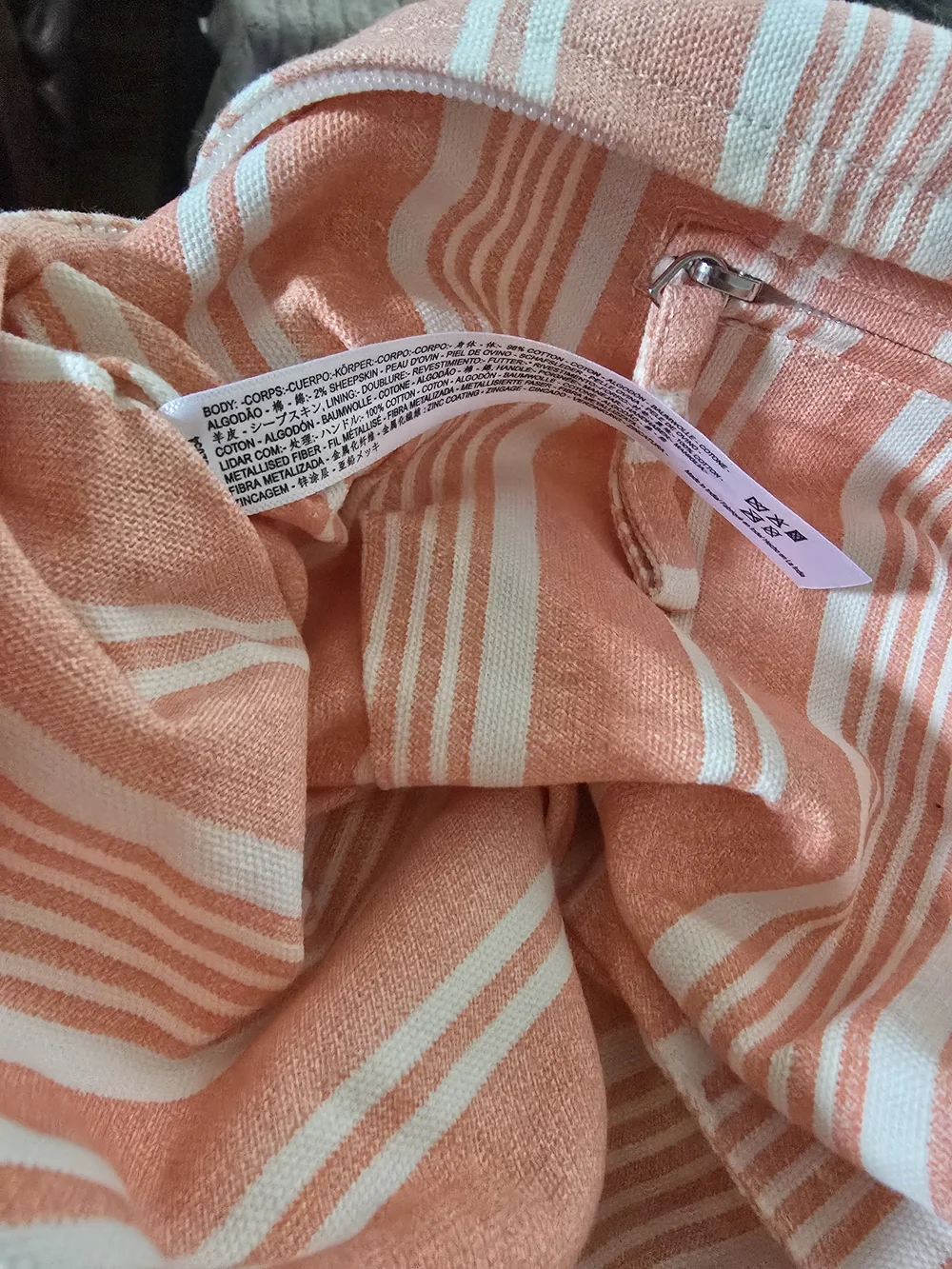 Free People Cream Net Knotted Hobo Shoulder Bag Drawstring Striped Orange Lining